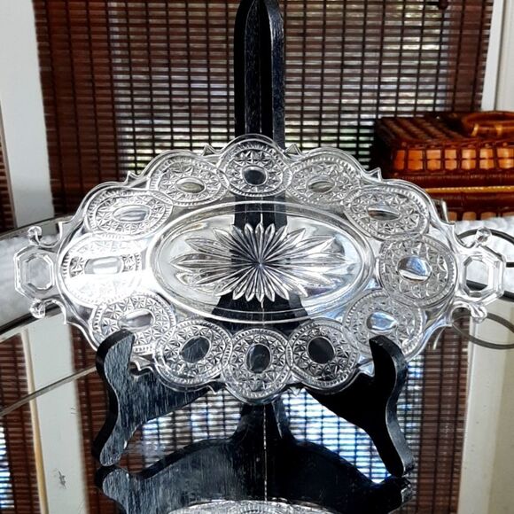 1930S CRYSTAL‎ Engraved Wedding Ring Pattern Dish - Picture 3 of 6